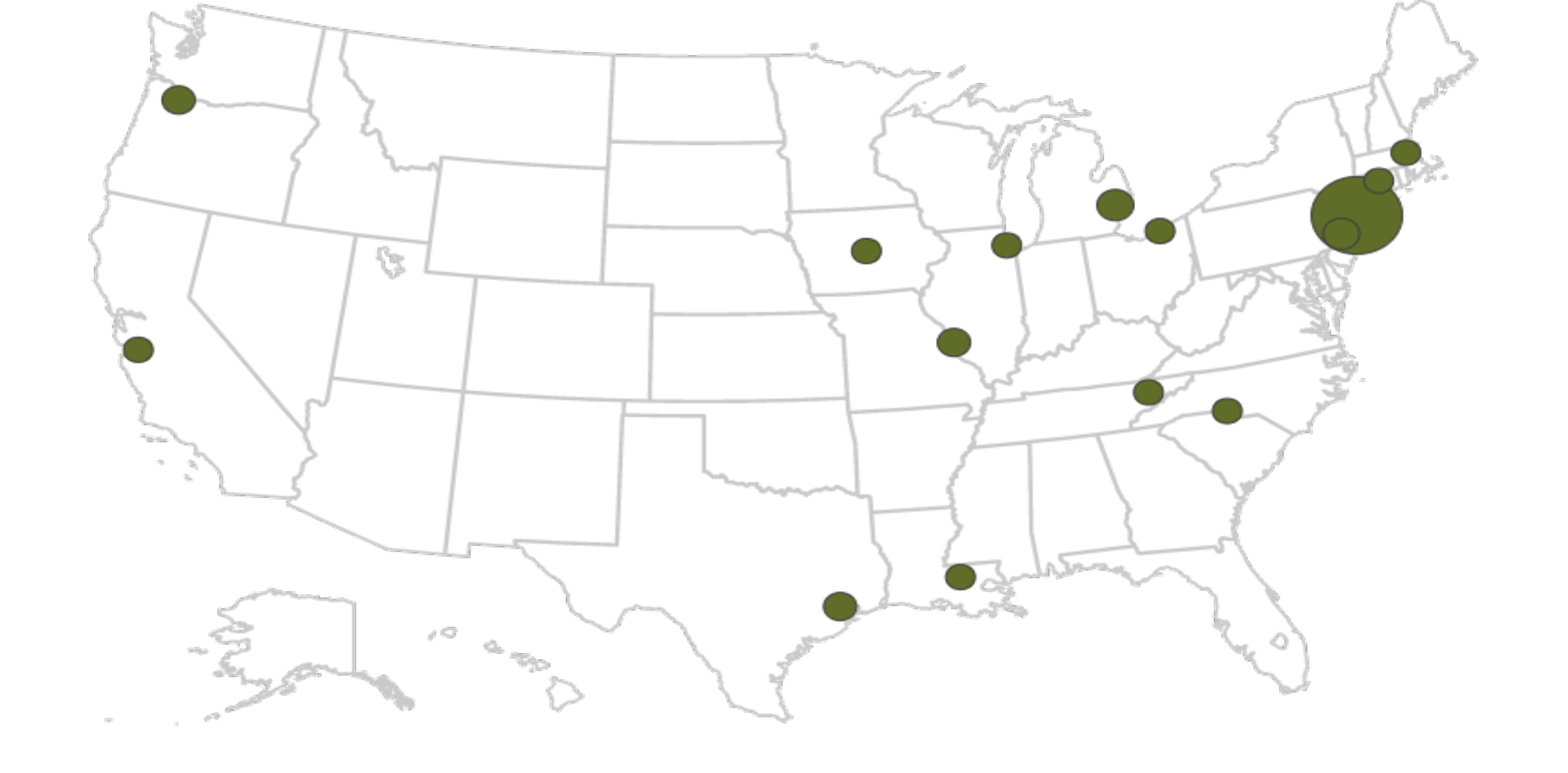 distribution map (United States) of cosmetic chemist jobs
