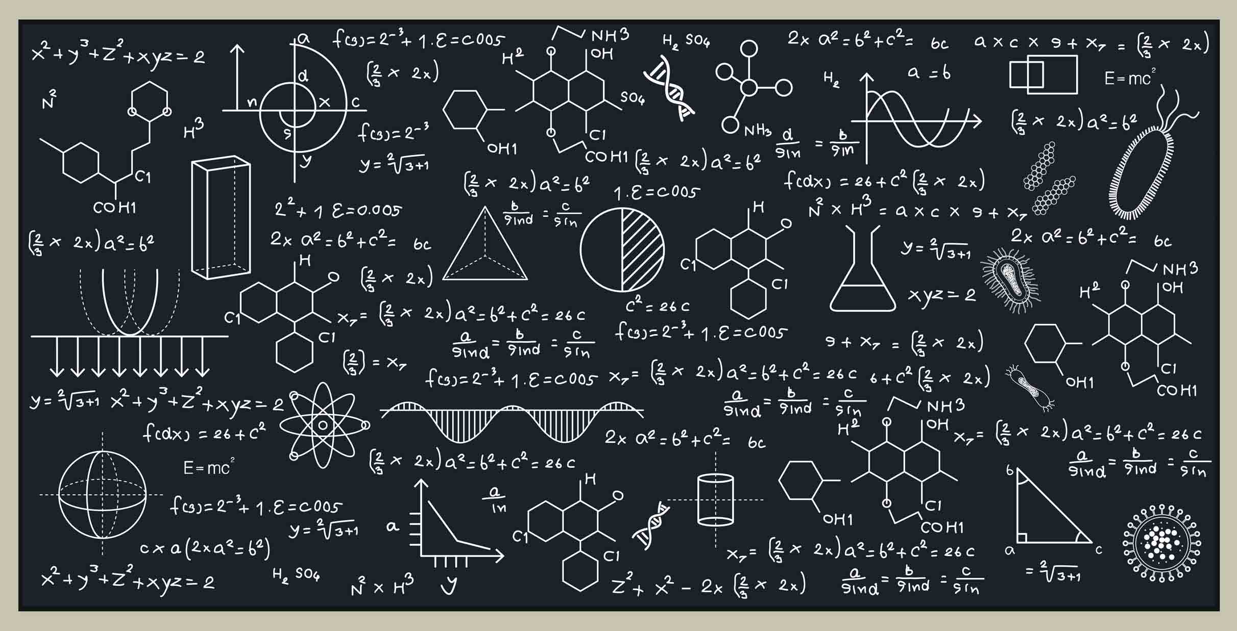 illustration of a chalkboard with scientific deliberations