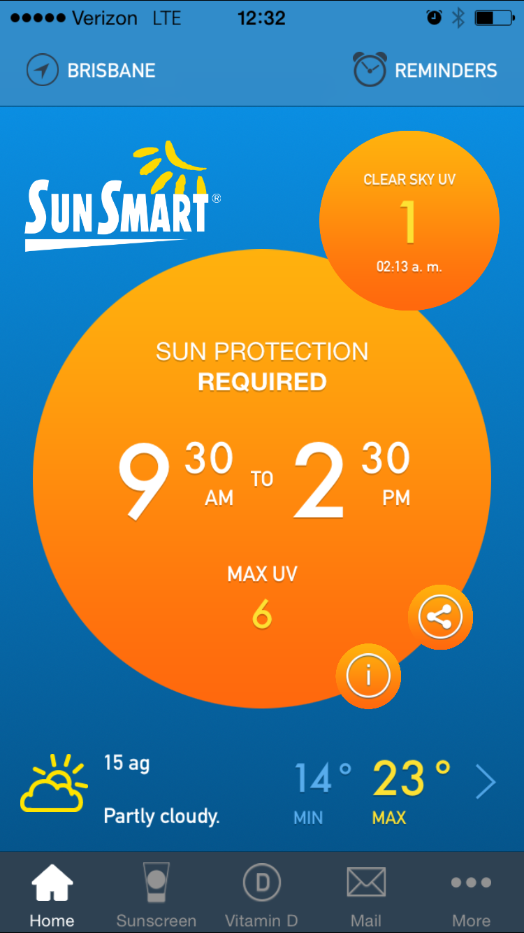 screen shot of the Sunsmart application